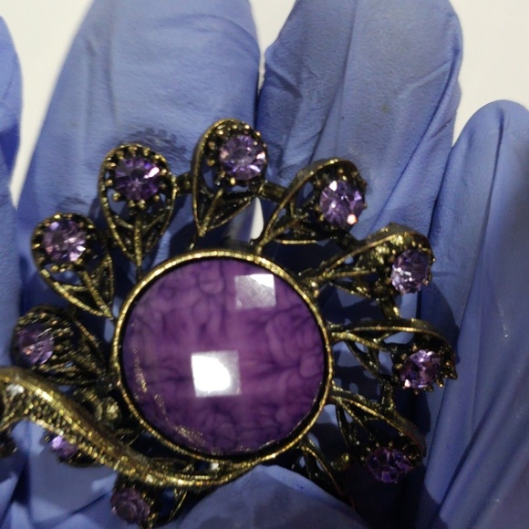 Vintage Peacock Ring – Purple Gemstones & Center Stone, Adjustable Women Jewelry - Picture 7 of 10